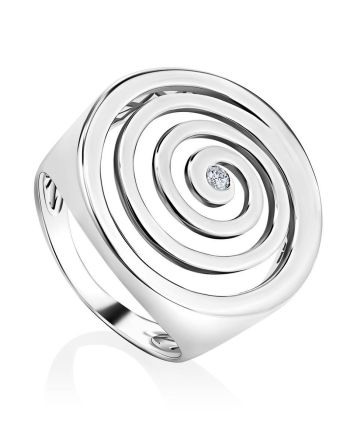 Silver Cocktail Ring With Crystal The Enigma, Ring Size: 6.5 / 17, image 