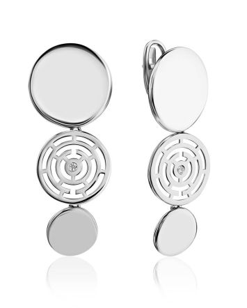 Bold Silver Dangle Earrings With Crystals The Enigma, image 