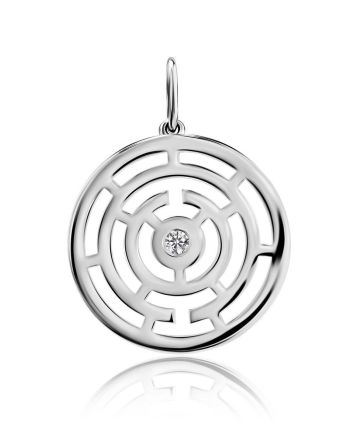 Round Labyrinth Design Silver Pendant The Enigma, image 