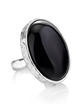 Dramatic Black Round Stone Cocktail Ring The Bella Terra, Ring Size: 8 / 18, image 