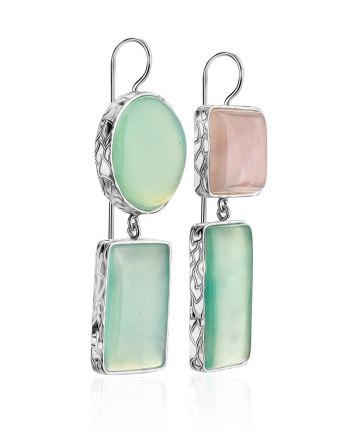 Cute Green & Pink Mismatched Drop Earrings The Bella Terra, image 