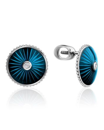 Round Silver Studs With Enamel And Diamonds The Heritage, image 
