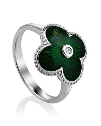 Green Enamel Diamond Ring The Heritage, Ring Size: 6.5 / 17, image 