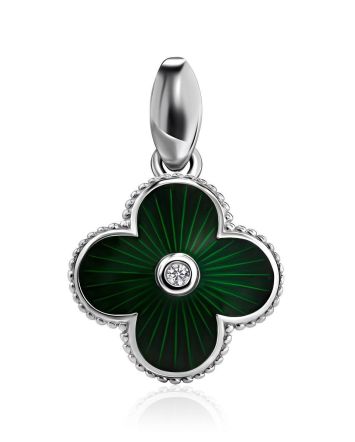 Green Enamel Floral Pendant With Diamond The Heritage, image 