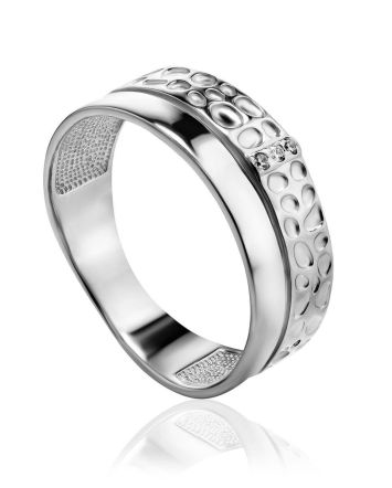 Textured Silver Ring With Crystals, Ring Size: 8 / 18, image 