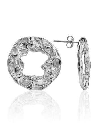 Textured Silver Round Earrings The Liquid, image 