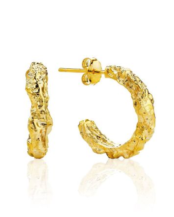 Chunky 18ct Gold on Sterling Silver ​Textured Hoop Earrings The Liquid, image 