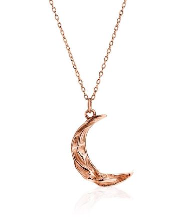 Designer Rose Gold Plated Silver Necklace With Crescent Pendant The Liquid, image 
