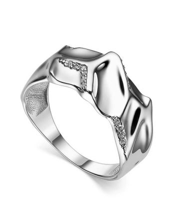 Textured Silver Band Ring With Crystals, Ring Size: 9 / 19, image 