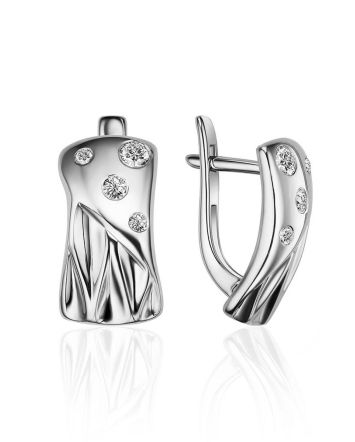 Sleek Silver Earrings With Crystals, image 
