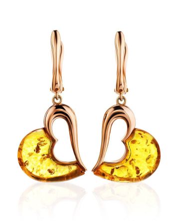 Cute Heart Shaped Amber Dangle Earrings, image 