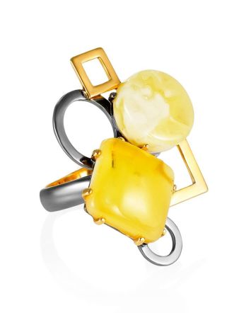 Adjustable Cocktail Ring With Bold Amber Stones The Picasso, Ring Size: Adjustable, image 