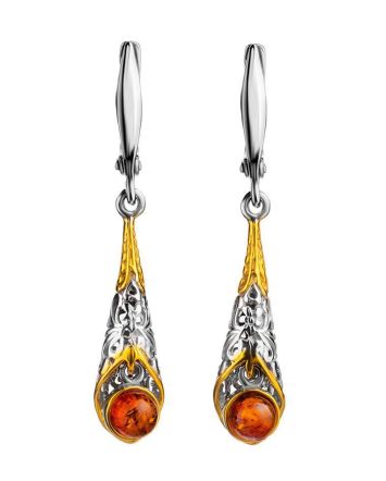 Voluptuous Gold Plated Silver Dangles With Amber The Roxanne, image 