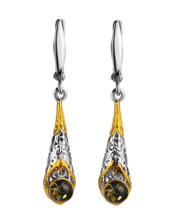 Filigree Gold Plated Dangles With Green Amber The Roxanne, image 
