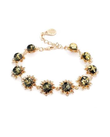 Floral Gold Plated Silver Link Bracelet With Amber The Aster, image 