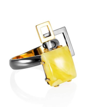 Extraordinary Silver Adjustable Ring With Amber The Picasso, Ring Size: Adjustable, image 