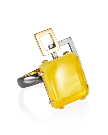 Geometric Adjustable Silver Ring With Natural Amber The Picasso, Ring Size: Adjustable, image 