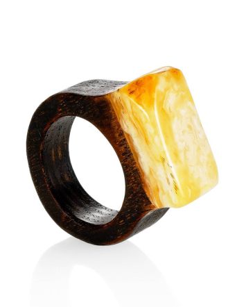 Ethnic Style Wooden Amber Ring The Indonesia, Ring Size: 6 / 16.5, image 