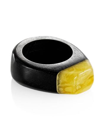 Eco Style Wooden Ring With lemon Amber The Indonesia, Ring Size: 6.5 / 17, image 