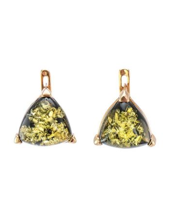 Casual Style Gold Plated Silver Earrings With Green Amber The Etude, image 