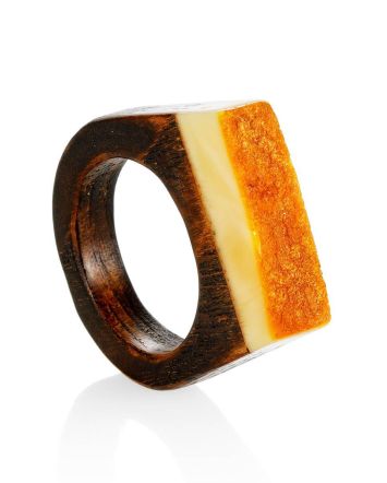 Stylish Wooden Ring With Honey Amber Stone The Indonesia, Ring Size: 9.5 / 19.5, image 