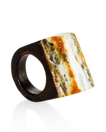 Boho Style Wooden Ring With Amber The Indonesia, Ring Size: 5 / 15.5, image 