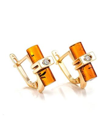 Trendy Gold Plated Earrings With Amber And Crystals The Scandinavia, image 