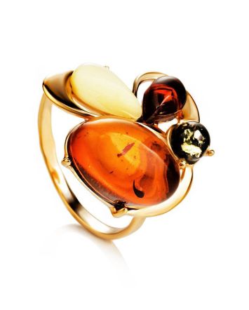 Multicolor Amber Ring In Gold-Plated Silver The Symphony, Ring Size: 13 / 22, image 