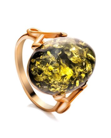 Green Amber Ring In Gold-Plated Silver The Napoli, Ring Size: 13 / 22, image 