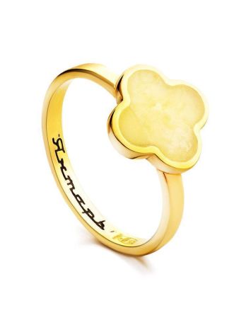 Clover Shaped Amber Ring In Gold-Plated Silver The Monaco, Ring Size: 8.5 / 18.5, image 