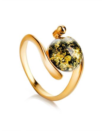 Green Amber Ring In Gold-Plated Silver The Sphere, Ring Size: 11.5 / 21, image 
