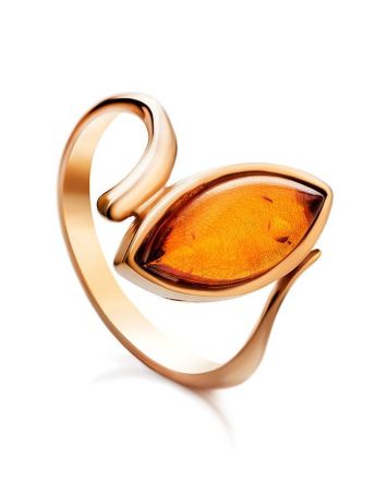Lovely Cognac Amber Ring In Gold-Plated Silver The Adagio, Ring Size: 11.5 / 21, image 