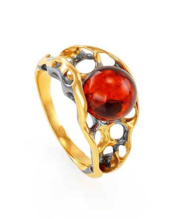 Fabulous Amber Ring In Gold-Plated Silver The Turandot, Ring Size: 13 / 22, image 