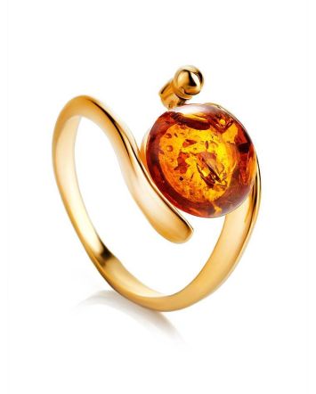 Round Amber Ring In Gold-Plated Silver The Sphere, Ring Size: 11.5 / 21, image 