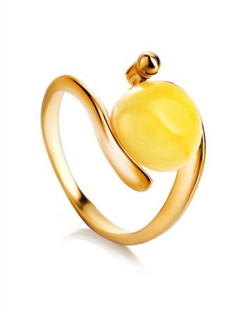 Gold-Plated Ring With Butterscotch Amber The Sphere, Ring Size: 11.5 / 21, image 
