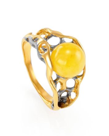 Bold Gold-Plated Ring With Honey Amber The Turandot, Ring Size: 13 / 22, image 