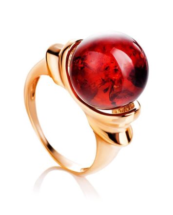 Cherry Amber Ring In Gold-Plated Silver The Saturn, Ring Size: 6 / 16.5, image 