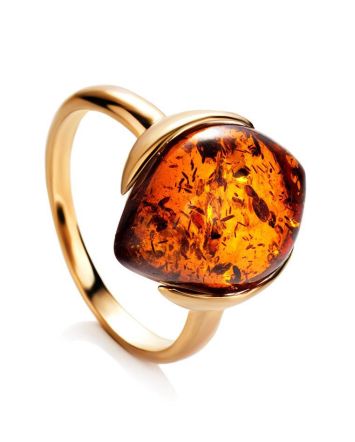 Amber Silver Ring In Gold-Plated Silver The Cat's Eye, Ring Size: 11.5 / 21, image 