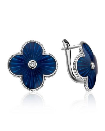 Exquisite Silver Enamel Earrings With Diamonds The Heritage, image 
