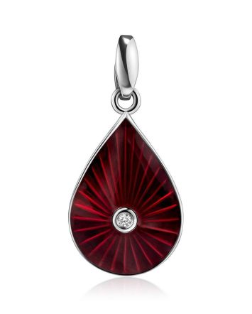 Drop Shaped Silver Enamel Pendant With Diamond Centerpiece The Heritage, image 