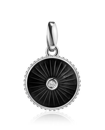 Glossy Round Enamel Pendant With Diamond Centerpiece The Heritage, image 