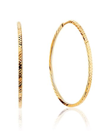 Trendy Textured Golden Hoop Earrings, image 