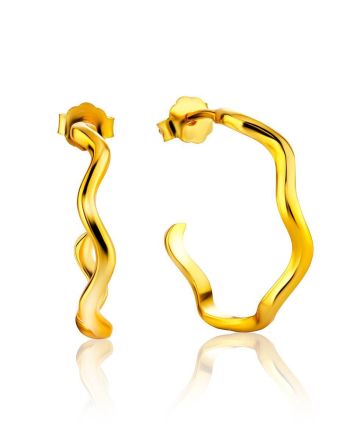 Curvy Design Gold Plated Silver Earrings The Liquid, image 