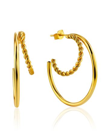 Boho Chic Gold Plated Silver Hoops The Liquid, image 