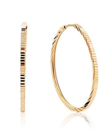 Trendy Ribbed Golden Hoop Earrings, image 