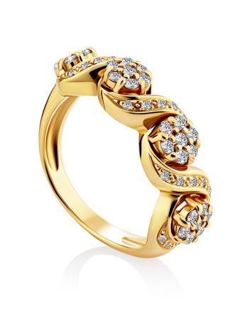 Floral Motif Gold Diamond Ring, Ring Size: 6.5 / 17, image 