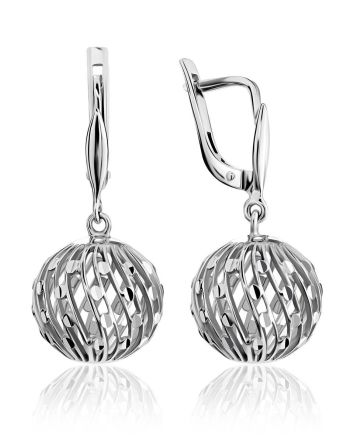 White Gold Bauble Drop Earrings, image 