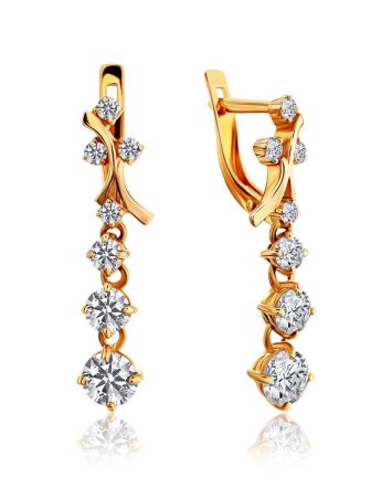 Gorgeous Golden Earrings With White Crystals, image 