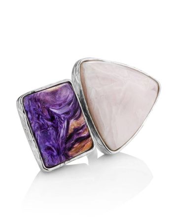 Charming Silver Cocktail Ring With Charoite And Argonite Bella Terra, Ring Size: 6.5 / 17, image 