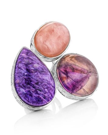 Chic Silver Ring With Multicolor Stones Bella Terra, Ring Size: 9 / 19, image 